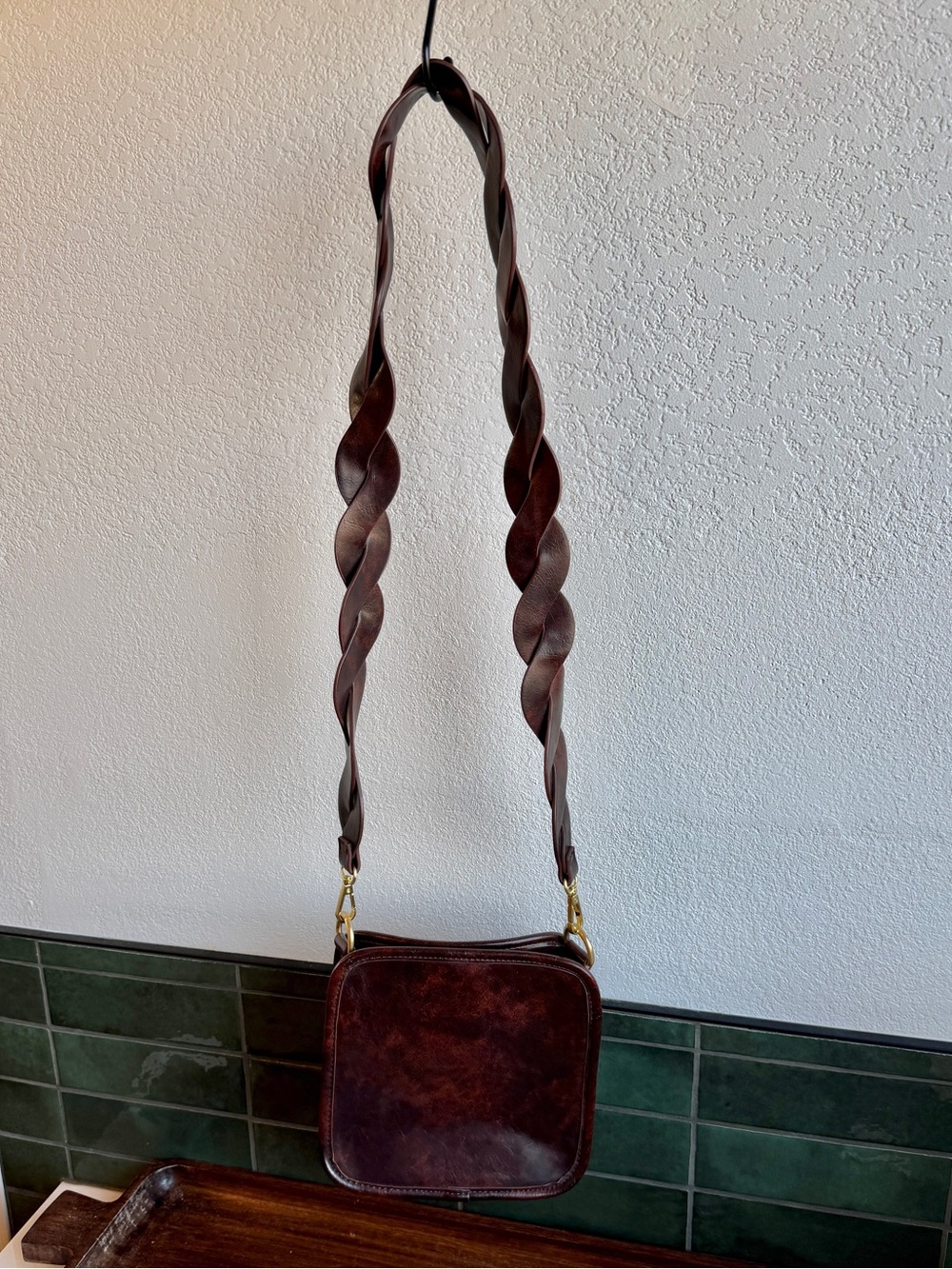 Anthropologie Faux Leather Bag. Beautiful braided strap. New. Never used. - Picture 3 of 7